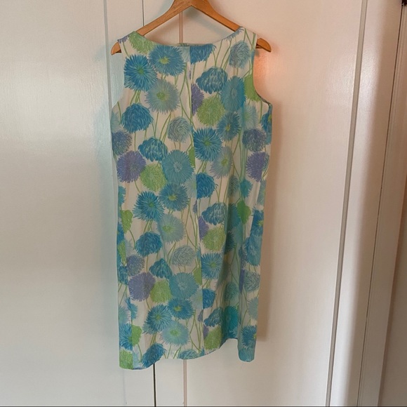 VTG 60’s Sheath Dress Size Large Blue Green Floral - Picture 7 of 9